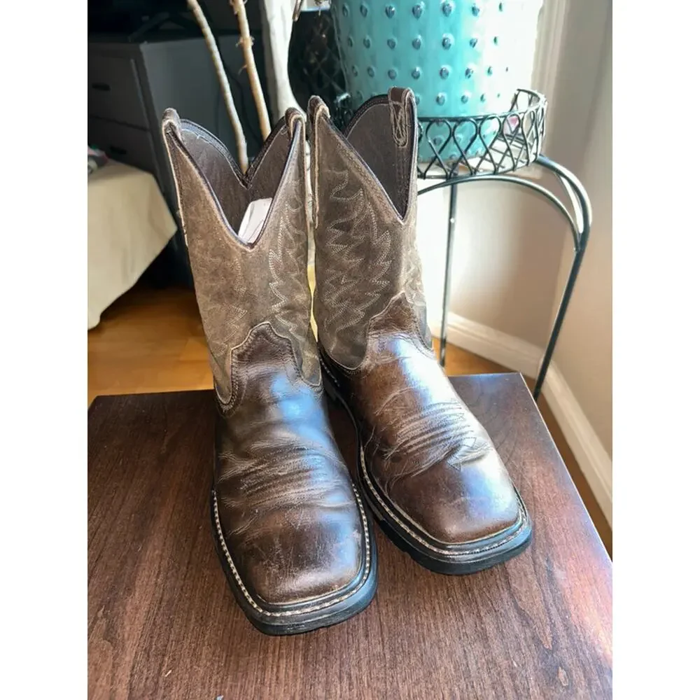 Ariat Groundbreaker men's size 8 brown leather work boots square toe